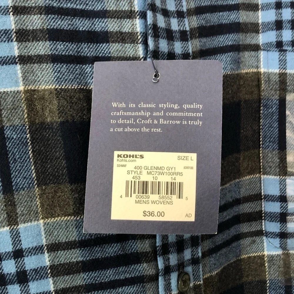 NWT Croft and Barrow Men’s Plaid Button Down